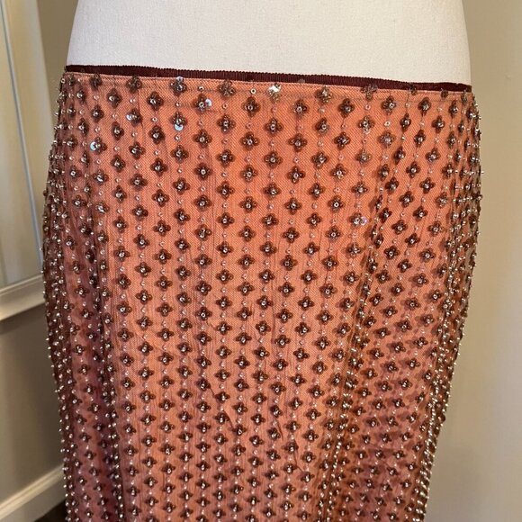 NWT Zara Coral Sequined Chiffon Midi Skirt, Size XL - Picture 5 of 16